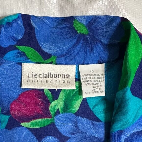 Liz Claiborne Collection Vibrant Floral Short sleeve Button-Up Shirt size 12 - Picture 6 of 10